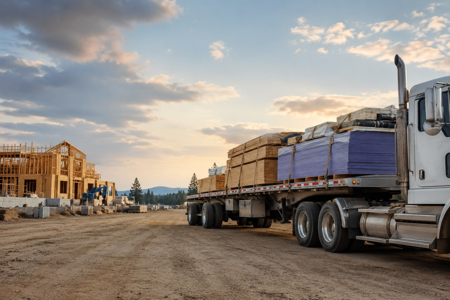 Truck loaded with building materials