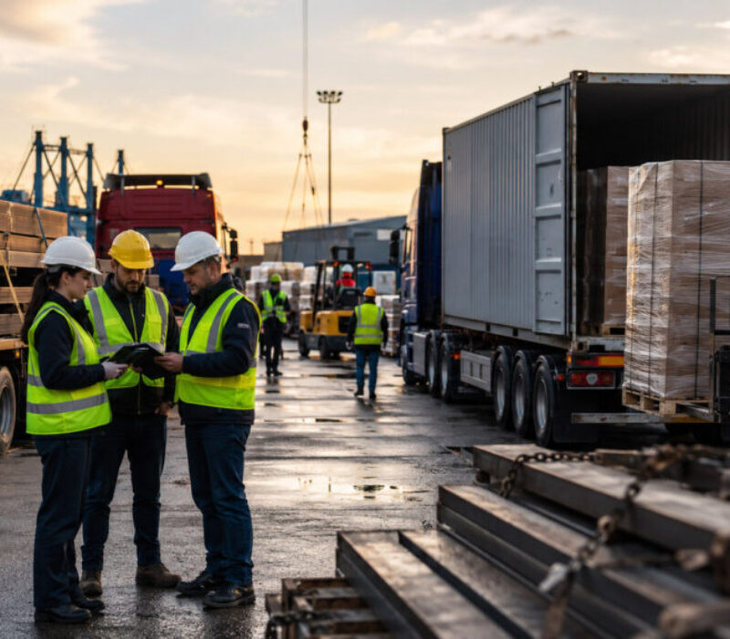 Crew working at a shipping yard